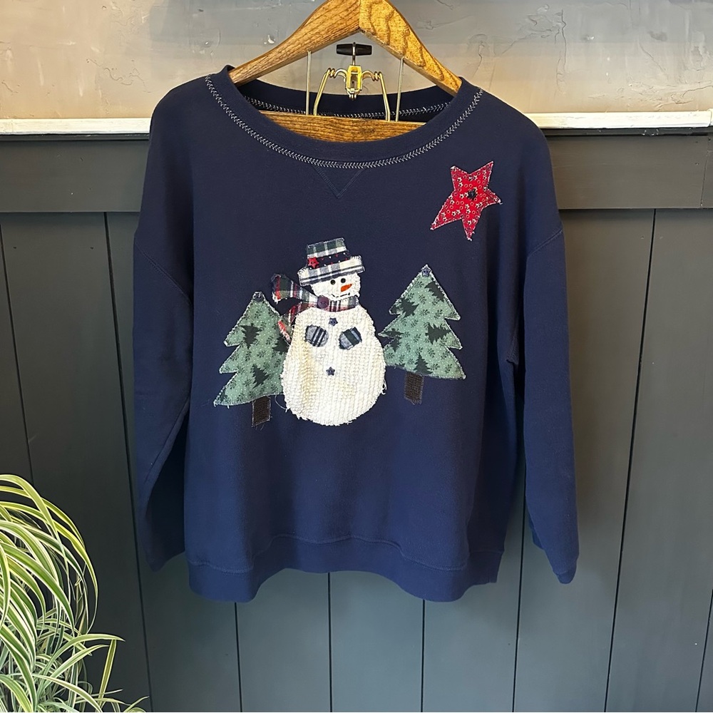 Vintage Snowman Applique Winter Scene Sweatshirt size XL Grandmacore‎